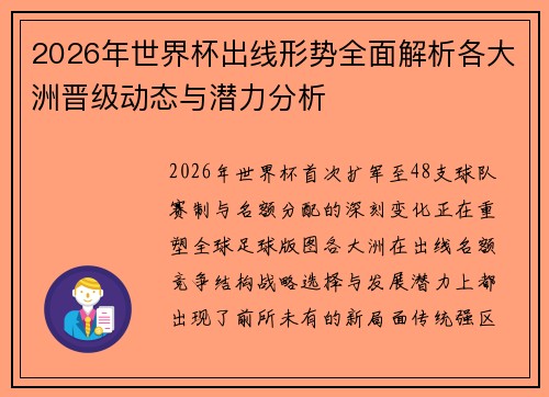2026年世界杯出线形势全面解析各大洲晋级动态与潜力分析 2026年世界杯出线形势全面解析各大洲晋级动态与潜力分析